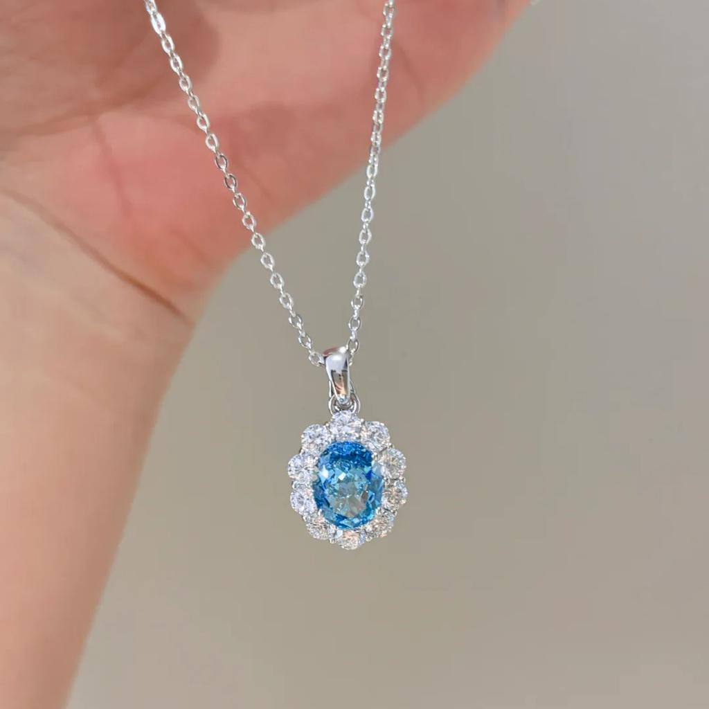 Romantic Atmosphere Mint Paraiba Pendant Necklace Light Luxury Fashion Tanzanian Blue Ring Color Treasure Set Women