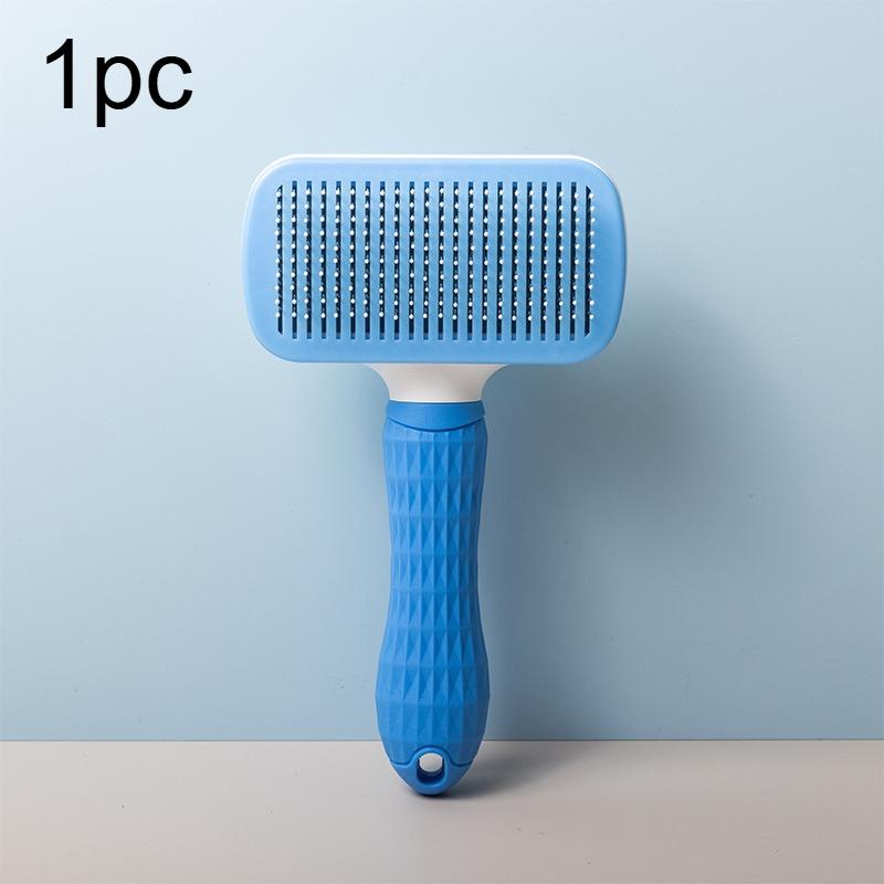 1pc Easy-to-Clean Pet Grooming Brush with Self-Clean Button for One-Click Hair Removal - Curved Pin Deshedding Comb