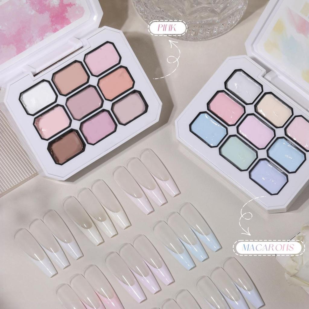 Flower Season Macaron Nine-Grid Pink Glue: High Saturation Colorful Versatile Whitening Solid Glue by HONEY GIRL