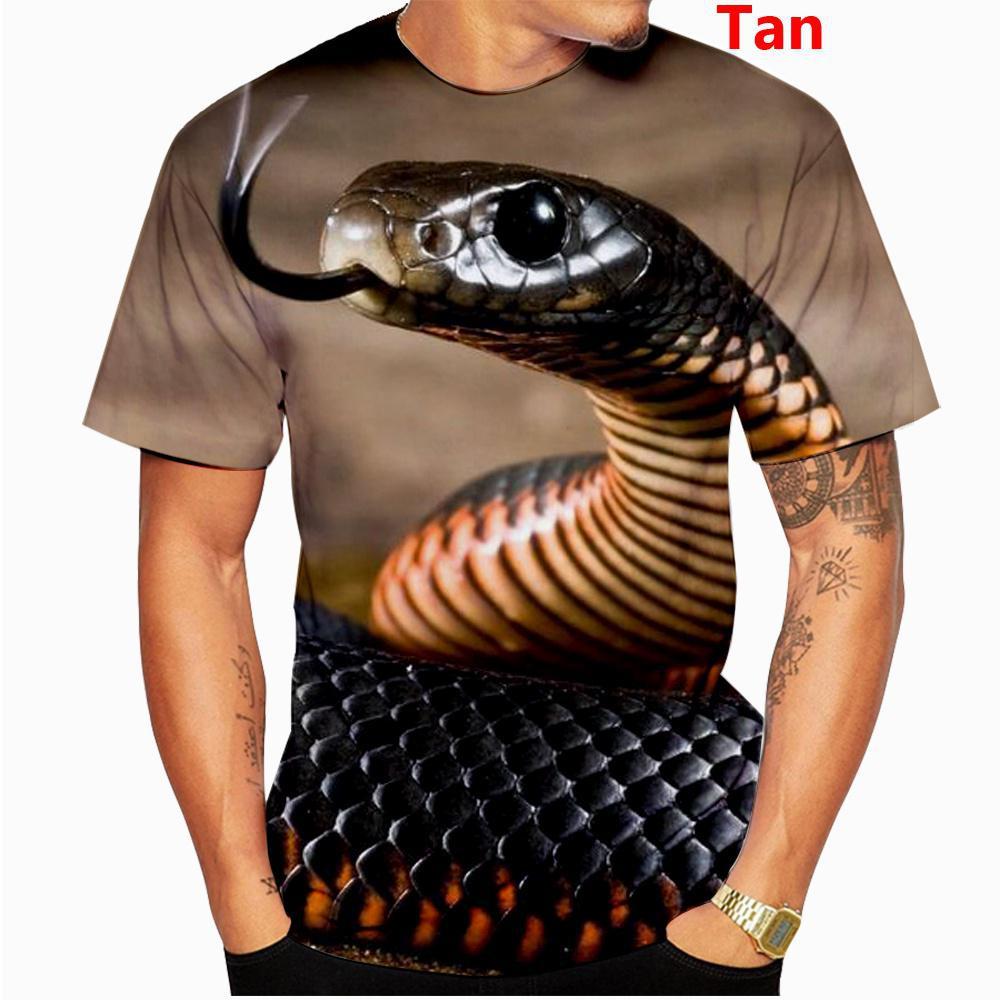 Summer Round Neck 3D Snake Pattern Print Top Fashionable Casual Short Sleeved Men's T-shirts