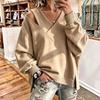 Women's V-Neck Long Sleeve Sweatshirt Color Casual Pullover Top