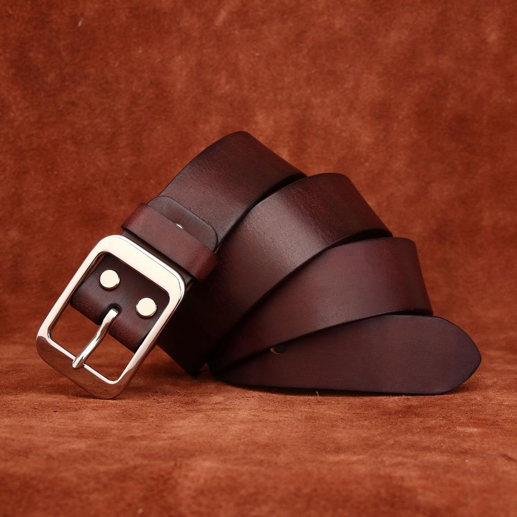 High-Grade Washed Retro Matte First Layer Cowhide Stainless Steel Belt Men'S Genuine Leather Versatile Casual Jeans Belt Men