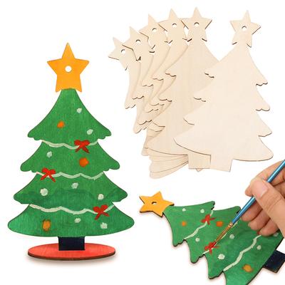 5-20 pièces Ornements d'arbre de Noël non finis avec base en bois cordes Artisanat de peinture pour enfants Bricolage Panneau d'arbre de Noël vierge Décoration de maison