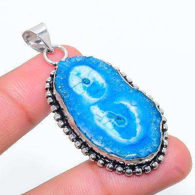 Natural Blue Solar Quartz Gemstone 925 Sterling Silver Pendant 2.17" U8t80