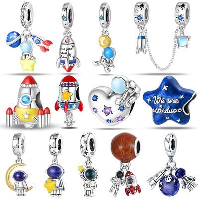 Copper Fashion Space Travel Collection Rocket Astronaut Charms Beads Fit 4Mm Hole Diameter Bracelet Diy Jewelry
