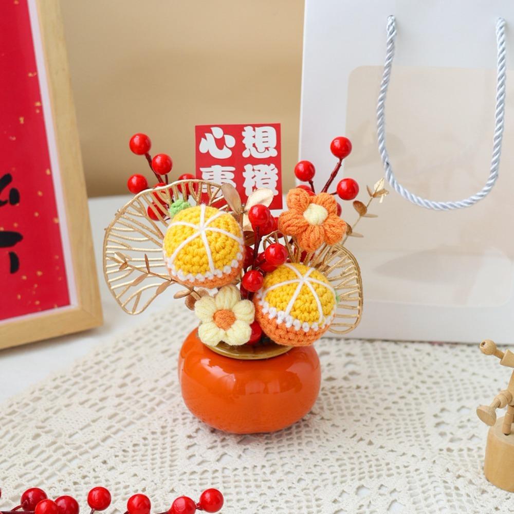 

Knitted Flower Artificial Potted Plants Chinese New Year Decoration Lunar New Year Gift Feng Shui Bonsai Wedding Decoration