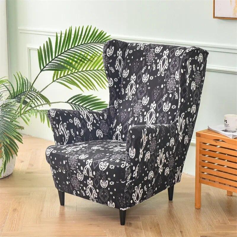 Floral Printed Wing Chair Cover Stretch Spandex Armchair Covers Nordic Removable Relax Sofa Slipcovers With Seat Cushion Covers