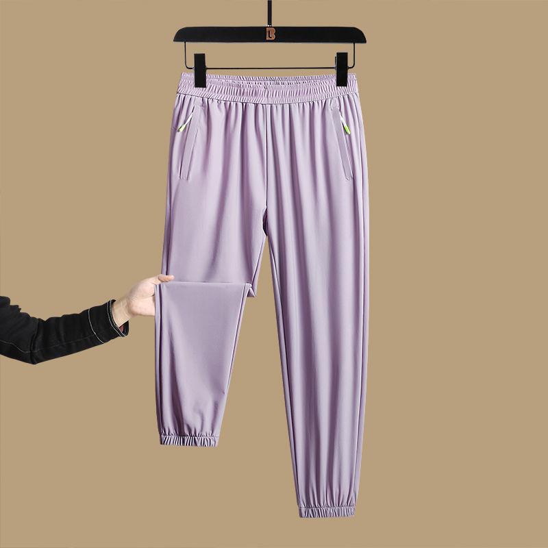 

Casual Ice Silk Pants Men s Outdoor Sports Pants Summer New Quick Drying Elastic Loose Thin Pants Pocket Zipper 5XL фиолетовый