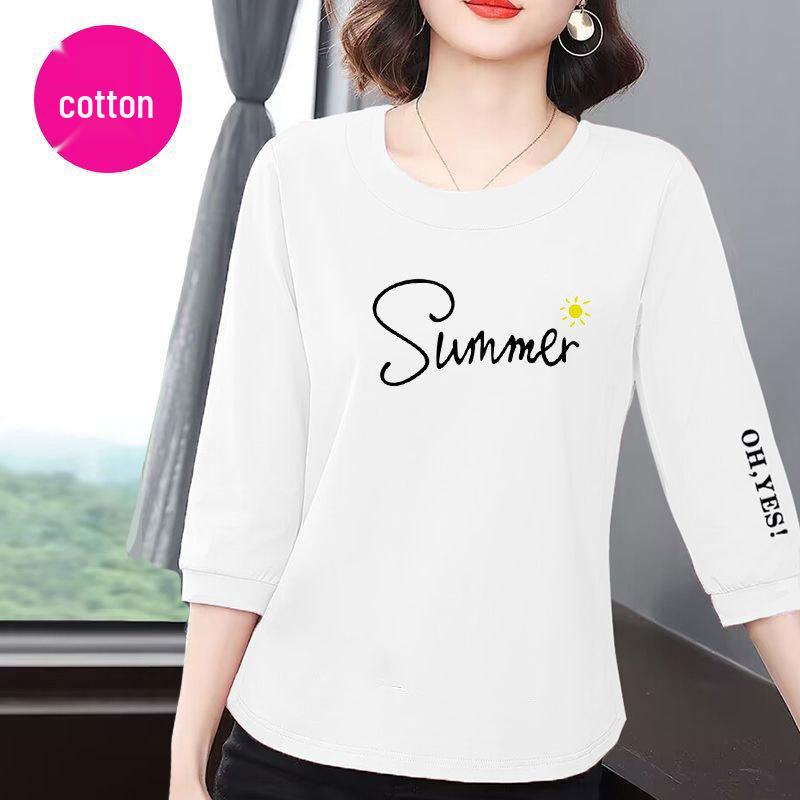 Korean Style Women's Cotton Seven-Sleeve Summer 2025 Loose Slimming Top