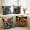 Cute Cat Holding Phone Cushion Cover Square Short Plush Pillow Case Living Room Sofa Home Decor Funda X