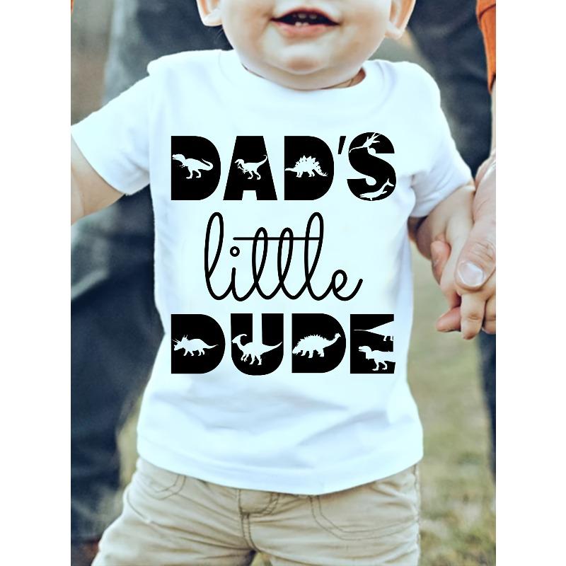 European Size Boys Round-neck Short-sleeved T-shirt with Unique English Patterns DAD'S Little DUDE