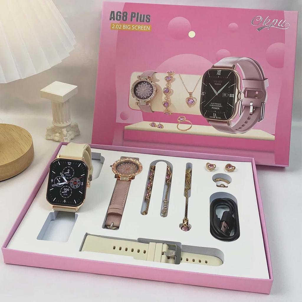 A58 Plus 8-in-1-Smartwatch- und Schmuckset mit Diamanten für Damen