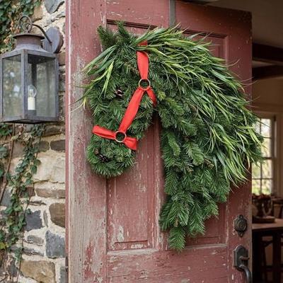 Winter Künstlicher Pferdekopf Kranz Künstliche Zeder Girlande Kaminsims Wand Innen Außen Weihnachten Neujahr Dekorationen Ornament