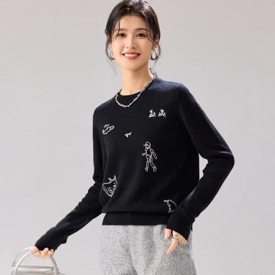 Golden Chrysanthemum Women's Cashmere Blend Embroidered Sweater