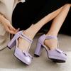 Blockklack Mary Janes Skor Dam Sandaler Söt Rosettgul Röd Rosa Vit Klack Bröllopsskor Dam Pumps Stor Storlek