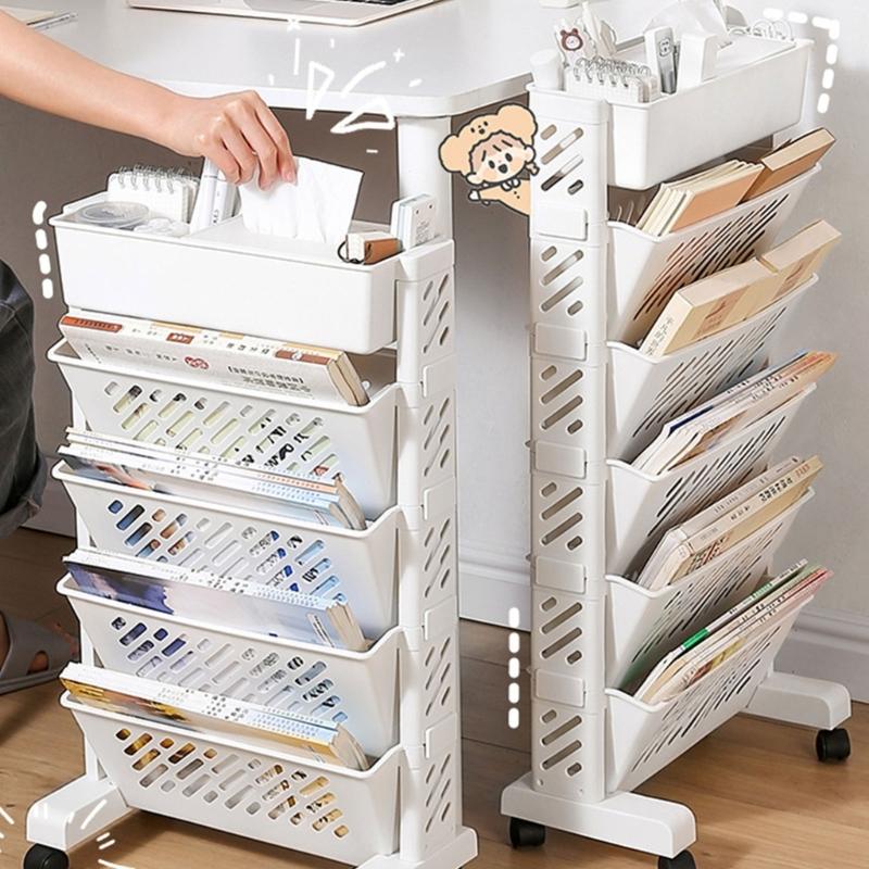 Versatile Use Bookcase Storage Rack Elegant Storag Stand with Compartments In White Perfect for Living Room or Study