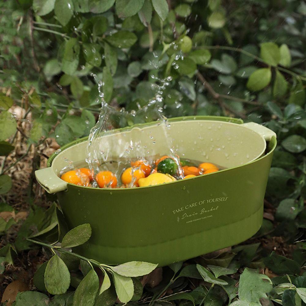 Large Fruit Vegetable Cleaning Basket Plastic Removable Washing Basin With Handle Double-layer Drainer Basket Kitchen Restaurant