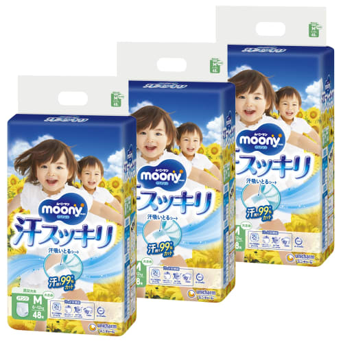 

[Pants M size] Moony sweat refreshing unisex diapers (6~12kg) 144 pieces (48 pieces x 3) [2023 release product] Case item