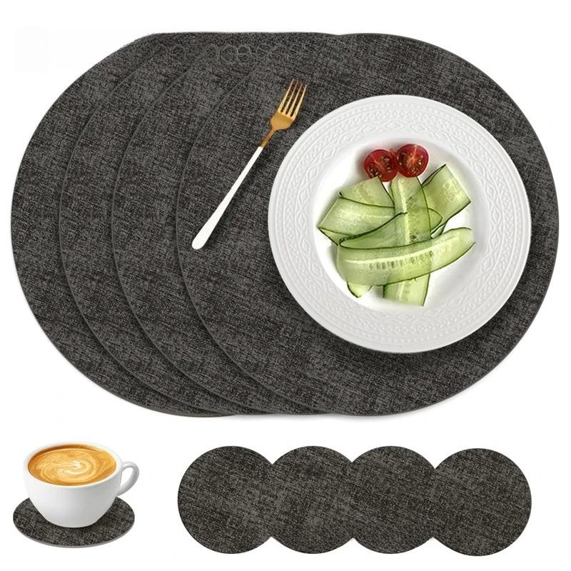 Round Placemats Set of 4 with 4 coasters  for Dining Table Heat-Resistant Non-Slip Washable Waterproof Coffee Mats,Place Mats