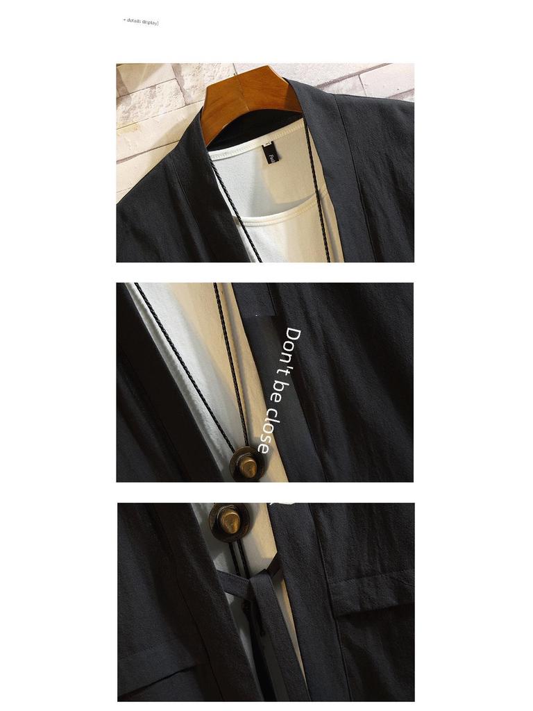 Japanese-Style Oversized Taoist Robe: Summer Embroidered Ribbon Hip-Hop Shirt with Three-Quarter Sleeves