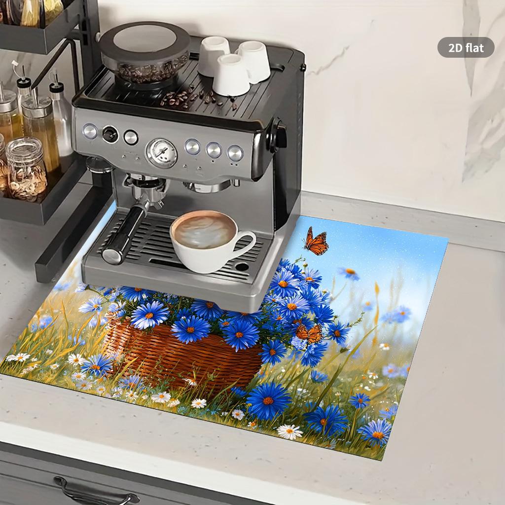 1Pcs Rubber Drying Mat With Flat Country Style With For Coffee Shop Restaurant Kitchen Carpet Tableware Durable Diatom Mud Table