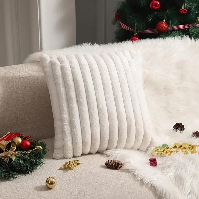 

Faux Rabbit Fur Cushion Cover Plush Pillow Cover Soft Fluffy Striped Cushion Cover Decorative Pillows Luxury Home Decor for Sofa 30x50cm белый