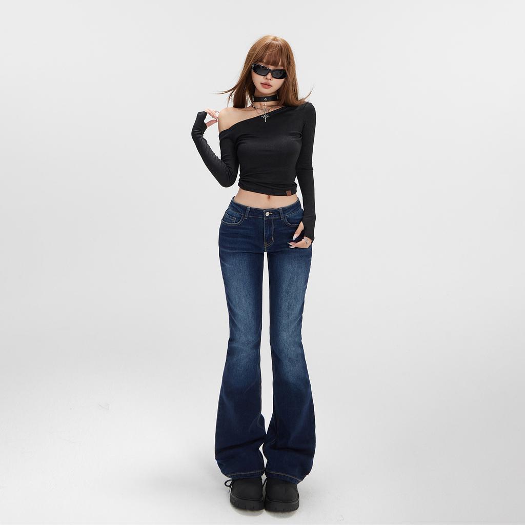 American retro low-rise Spice Girl flared pants slim and thin versatile autumn and winter micro-elastic jeans women's new models