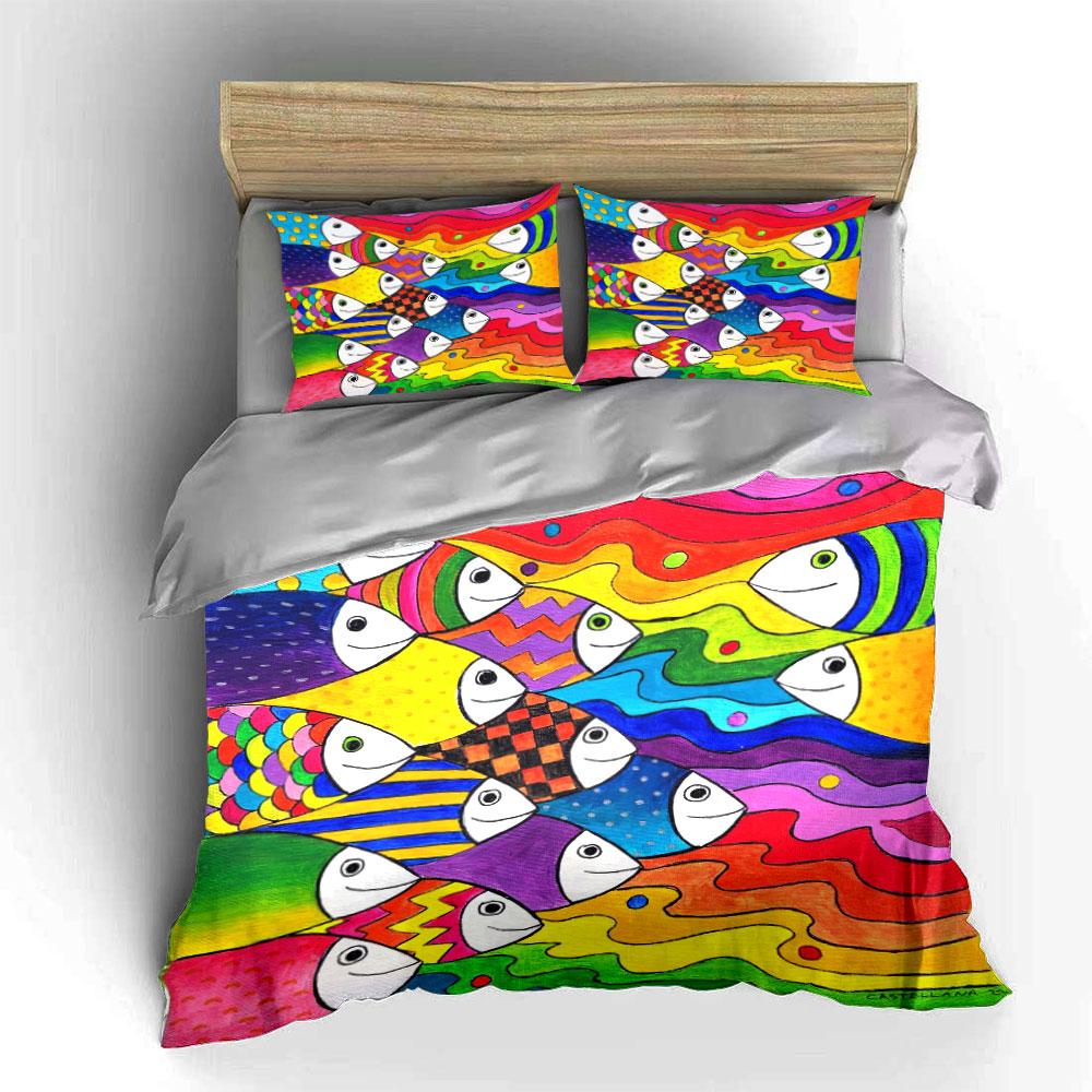 Colorful fish with patterns. Bedding sets Duvet cover sets Duvet covers Pillowcases(1*Duvet Cover 2*Pillowcases without duvet insert)