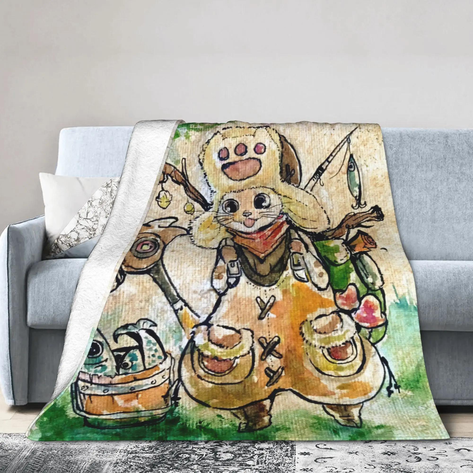 Monster Hunter Wilds Felyne Fleece Blanket Xcm Lightweight Throw for Sofa Bed Gaming Lounge Vintage Style 75X95CM