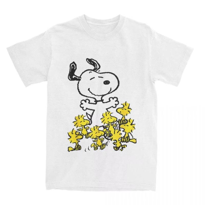 Miniso Mode Erdnuss Snoopy Küken Party T-Shirt Damen Rundhalsausschnitt Kawaii Baumwoll-T-Shirt Niedliches Kurzarm-T-Shirt Einzigartige Kleidung