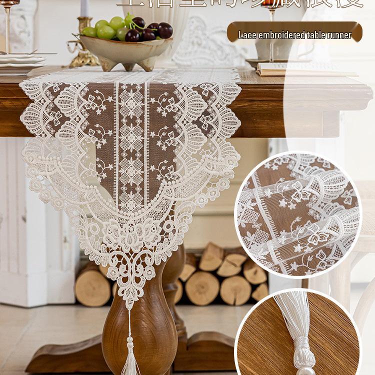 Vintage French Lace Table Runner - Elegant Retro Dining & Sideboard Mat