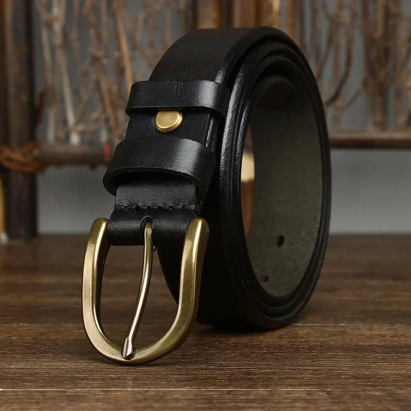 3.3CM First Layer Cowhide High Quality Genuine Leather Belts for Men Strap Male Brass Buckle Jeans Cowboy Cintos Luxury Designer