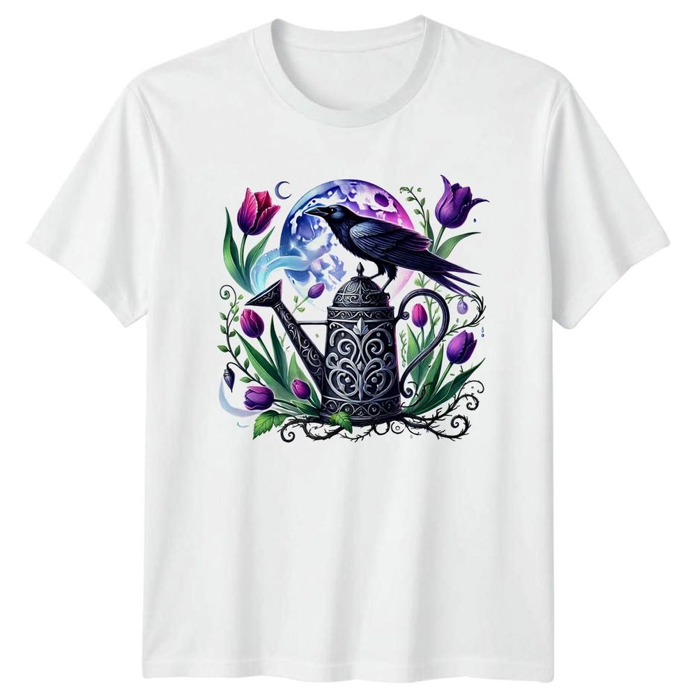Mystical Crow Moon Garden Watering TShirt Gothic Nature Gardening Gift S