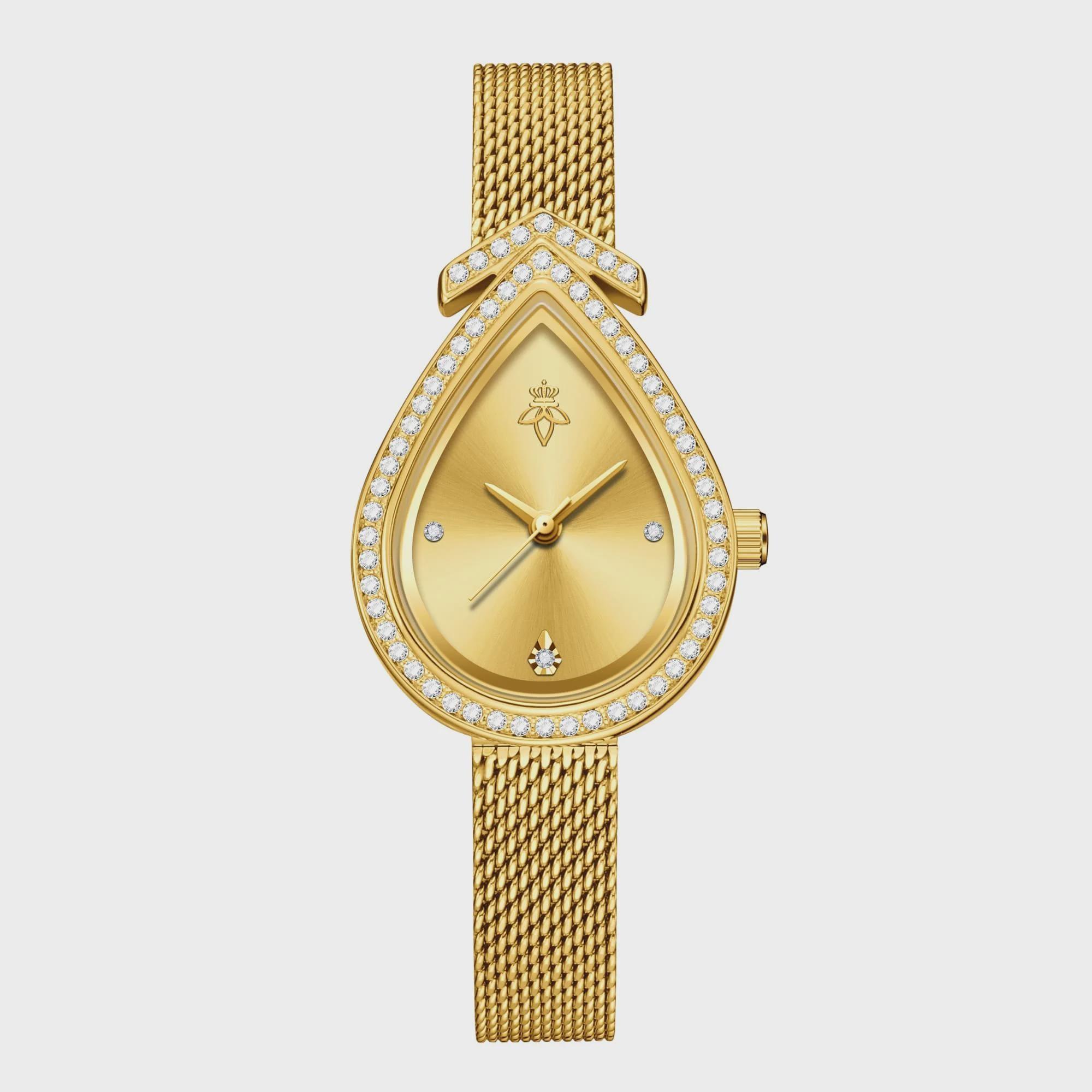 

Ретро женские кварцевые часы, персонализированный дизайн, золотая отделка стразами, часы с темпераментом, элегантный женский подарок золотой