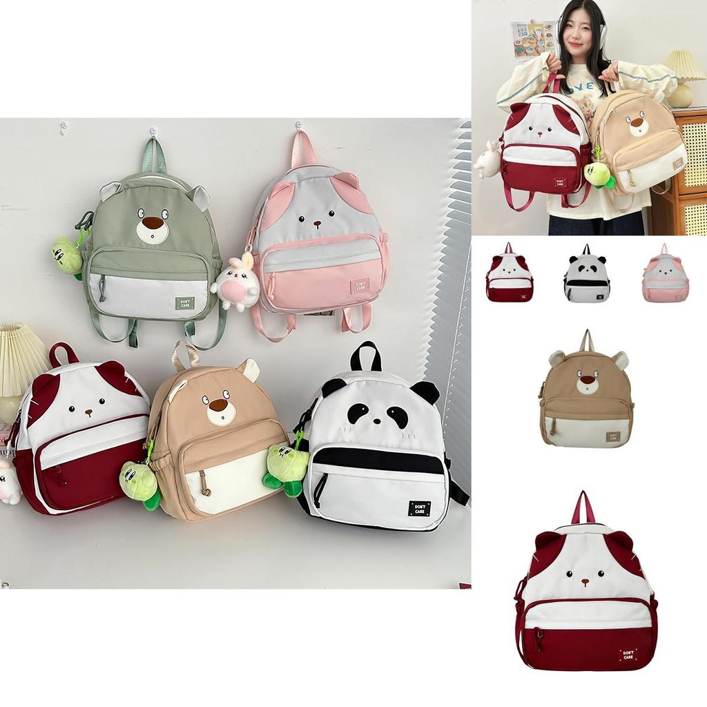 Stylish Color Block Cartoon Bear Backpack Soft And Breathable For Unisex School Use