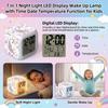 Kids Alarm Clock 7 In 1 LED Night Light with Wake Up Function Display Time Date Temperature USB Powered Color Changing Lamp