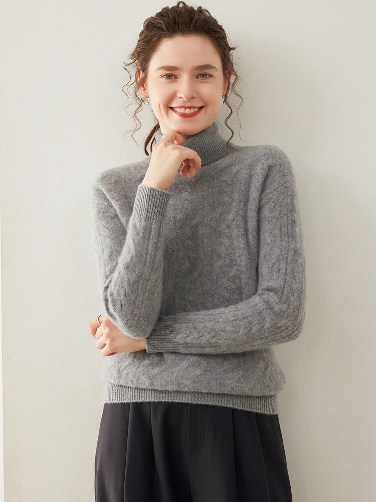 Women's Three-Ply Thick Cashmere High-Neck Pullover Sweater - Warm Knitted Base Layer