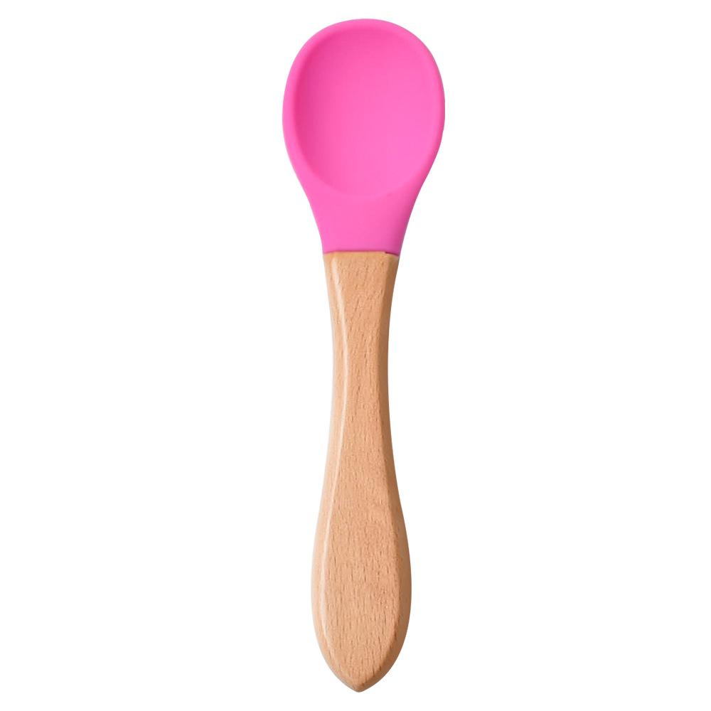 Silicone Baby Bowl & Spoon Set with Wooden Handle and Suction Cup