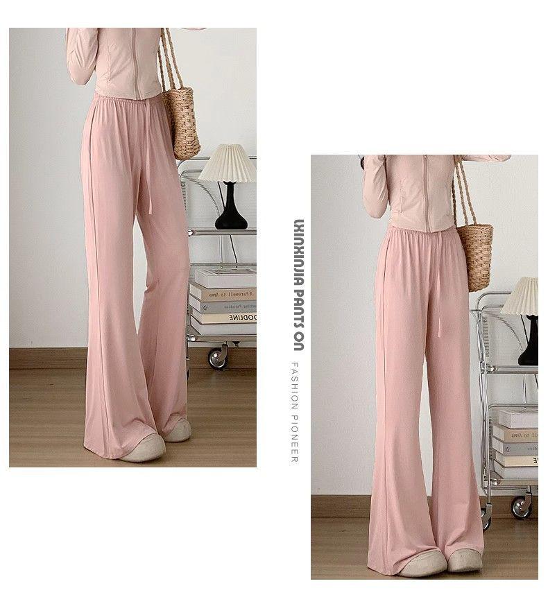 Women's High Waist Pink Ice Silk Sun Protection Flare Pants - Summer 2025 Slimming Casual Trousers