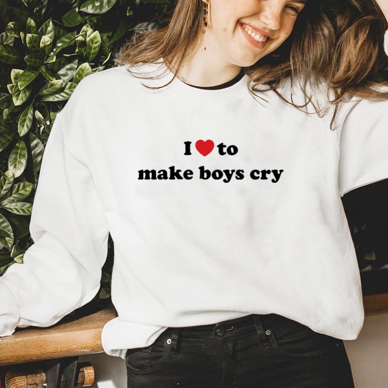 Женские толстовки I Love To Make Boys Cry забавные винтажные модные толстовки в стиле Boyfirends готическая одежда повседневный джемпер с длинными рукавами S белый 1363₽