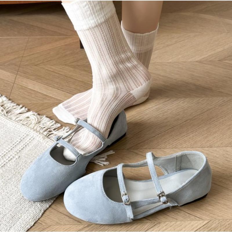 

New Style Mary Jane Shoes Women Flat Spring Shoes Female Genuine Leather Square Head Non-slip Large Size Ballet Shoes Women 42 небесно-голубой