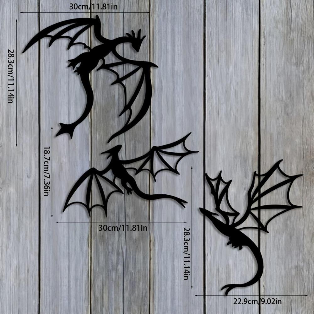 3pcs Dragon Metal Wall Art Indoor Outdoor Decor Fantasy Iron Mural Housewarming Gift