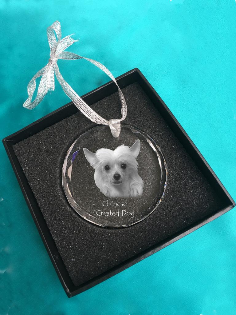 Chinese Crested Dog, Puff - crystal bauble with a photo, dog photo in crystal, personalized Christmas tree ornament by Art-Dog brand