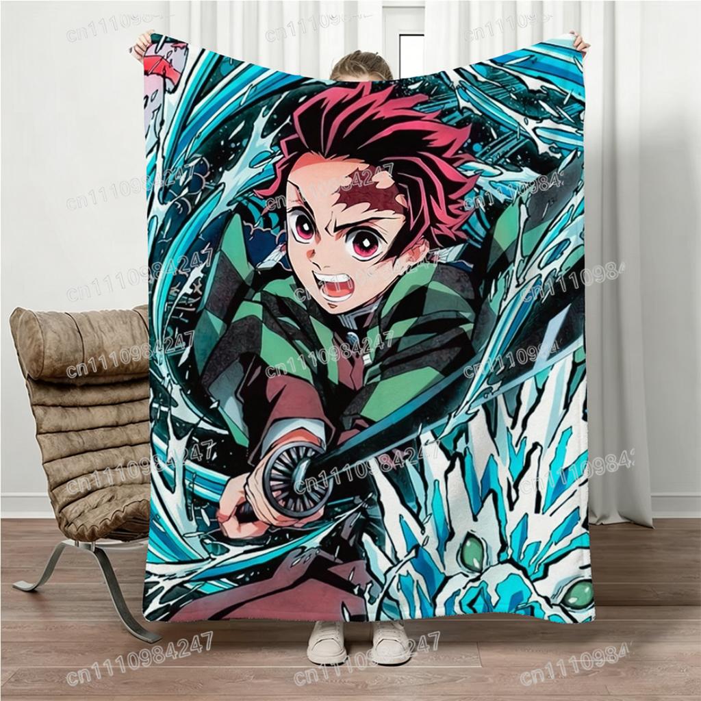Summer Demon Slayer Rengoku Kyoujurou Blanket Anime Print Flannel Blanket Parent-child Nap Blanket for Bed Couch Office