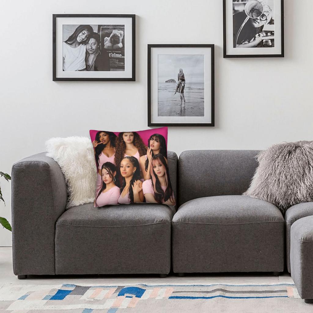 New Kpop Style Girls Katseyes Pillow Case Soft Pillow Cover For Sofa Couch Bed Living Room Novelty Pillowcases