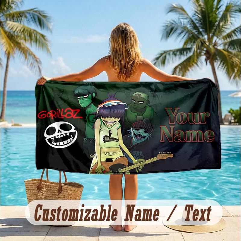 Custom Text Beach Towel, Soft Absorbent Swimming Multi-use TowelGorillaz