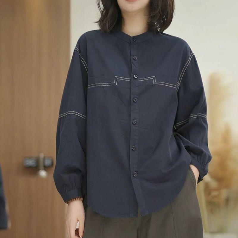 

Женские новые комбинированные весенне-осенние топы с открытой петлей, свободные, ленивые, повседневные, универсальные, из чистого хлопка, с длинным рукавом L циан