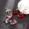 Sweet Cool Bowknot Earings Glass Love Heart Dangle Earrings Pendant Ear Rings Jewelry Punk Accessory for Women and Girls