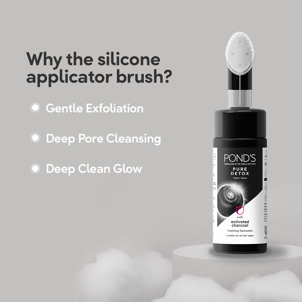 POND'S Pure Detox Foaming Brush Facewash for Clear Glow, Gentle Exfoliation, Deep Clean, All Skin Types, 150 Ml