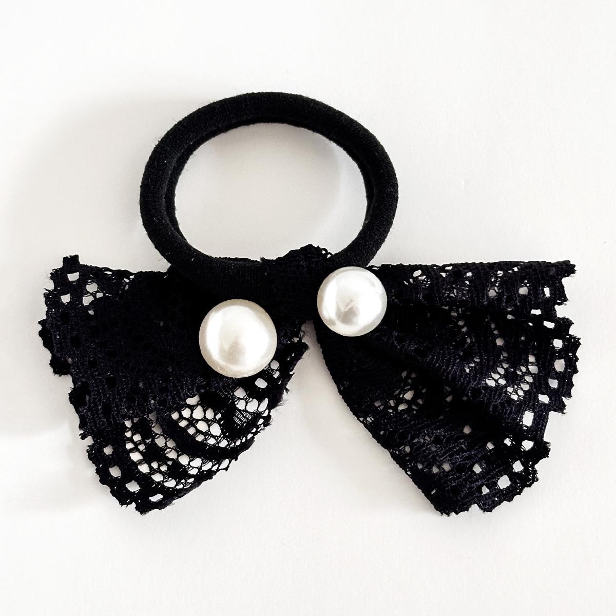 New Lace Hair Bow, High-end Imitation Pearl Headband, Noble Butterfly Knot Hair String, Hair Accessory 2pcs чёрный